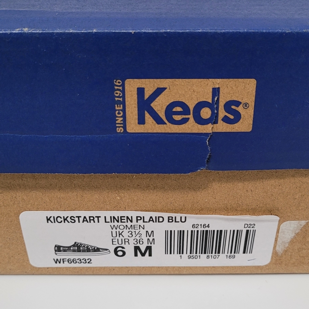 Keds Kickstart Linen Plaid Women Midnight Blue 6M- New with Box - Picture 7 of 7